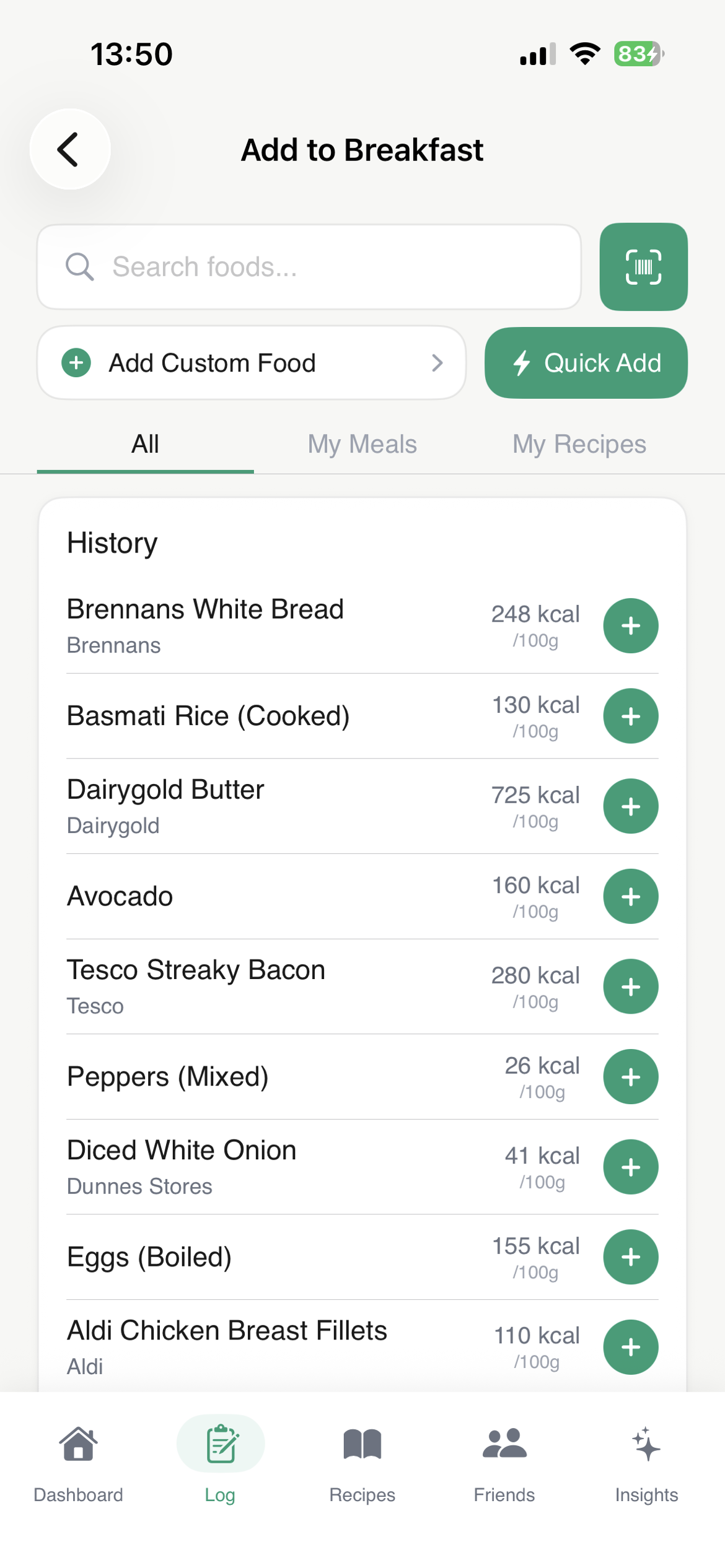 Grub Add Food — search and log meals instantly