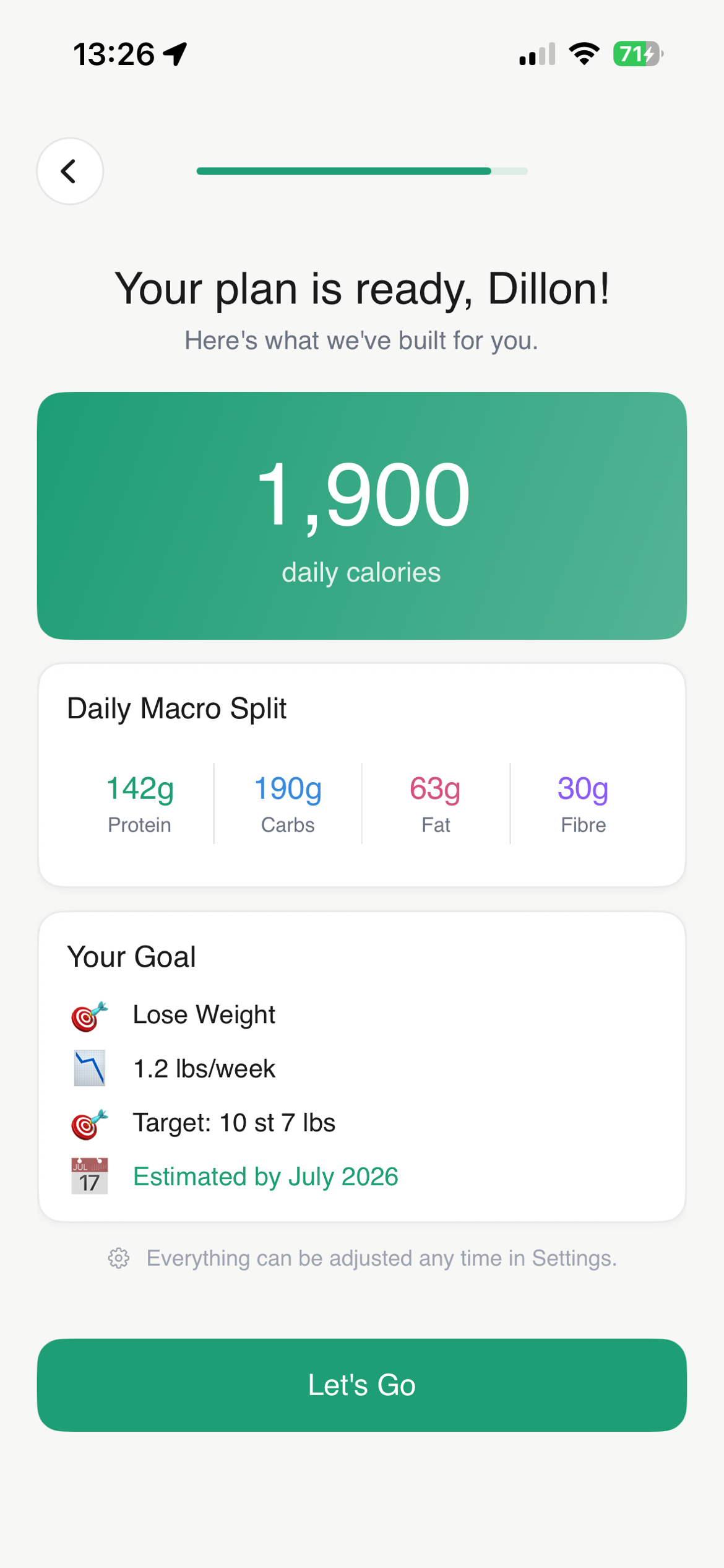 Grub Plan — personalised calorie and macro targets